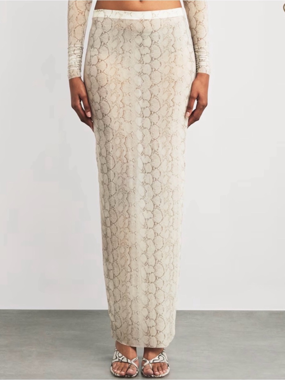 NWT SKIMS MILKY SHEER LONG SKIRT STONE PASTEL SNAKE PRINT